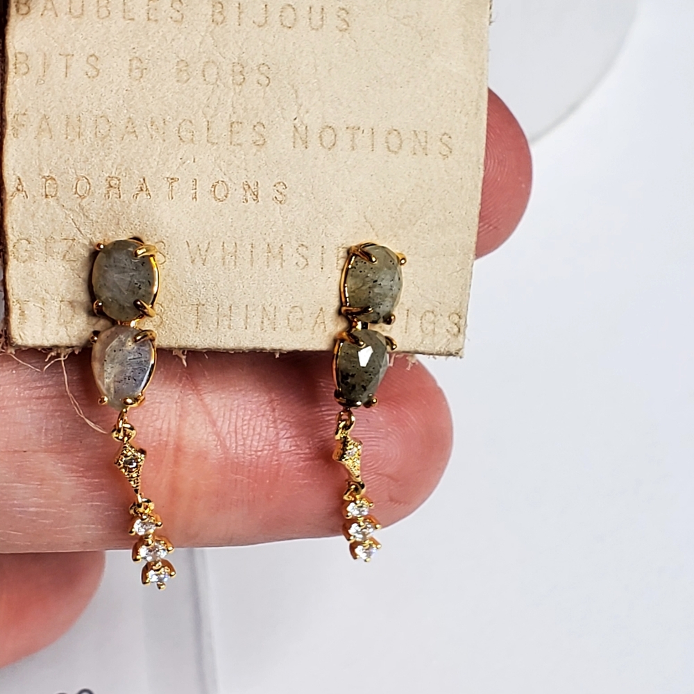 Anthropologie Oaxaca Double Stone Drop Earring Dark New with tags - Picture 4 of 7